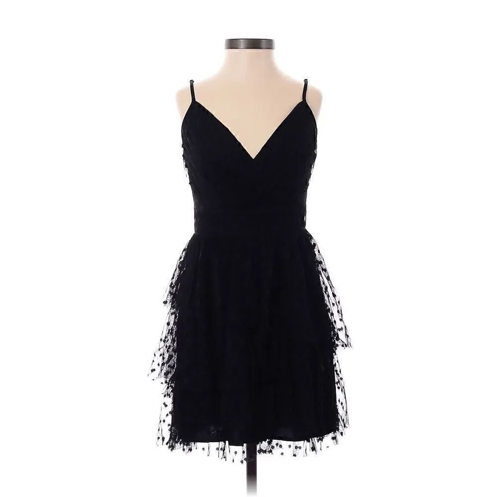 Abercrombie & Fitch Womens Tiered Swiss Dot Tulle Dress XS Wednesday Goth Grunge